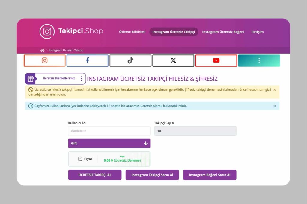 Takipçi Shop Ücretsiz İnstagram Takipçi Hilesi