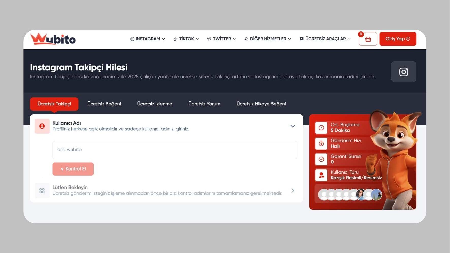 Wubito Ücretsiz İnstagram Takipçi Hilesi