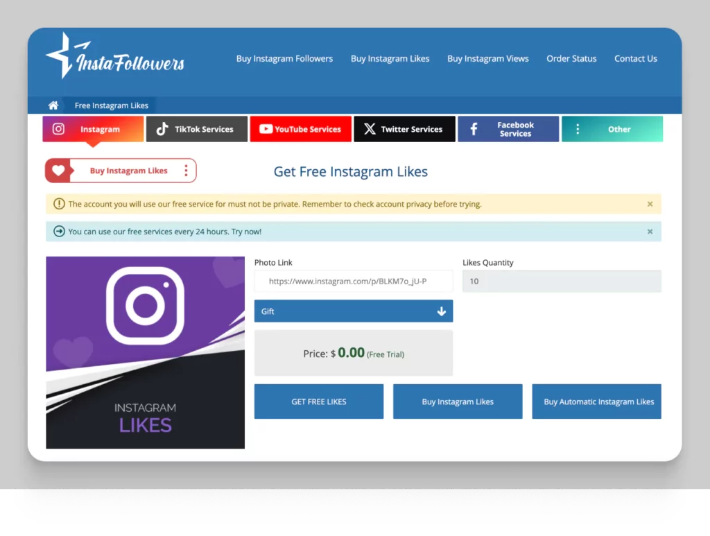 InstaFollowers Free Instagram Likes