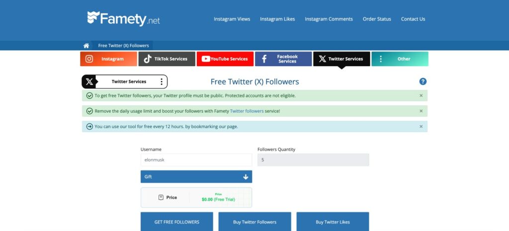 Fametty Free Twitter (X) Followers