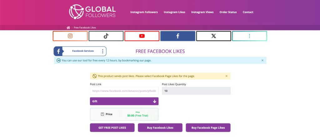 GlobalFollowers Free Facebook Likes